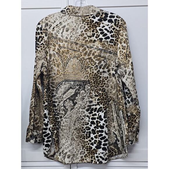 Chico’s Effortless Andie Animal-Print Shirt Button Front Cotton Long Sleeve Medi - Picture 7 of 7